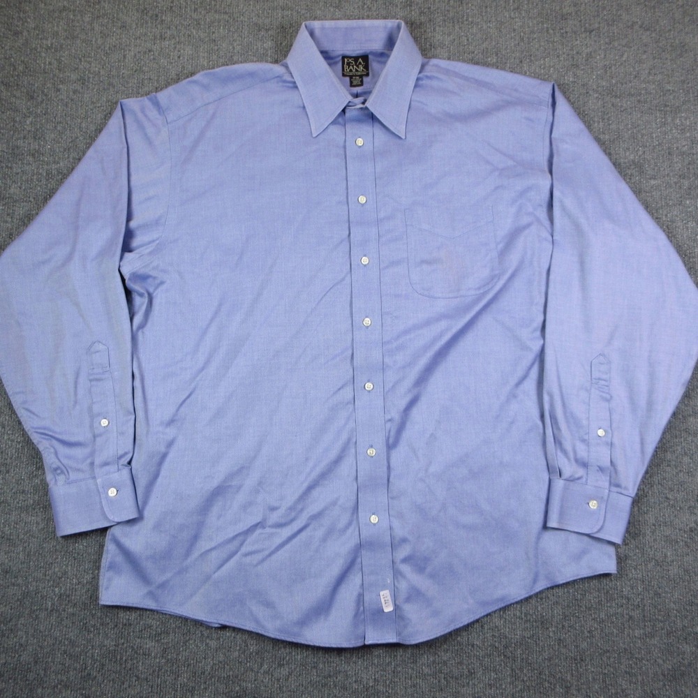 Jos A Bank Dress Shirt Mens 17-36 Blue Traveler Collection Long Sleeve Business
